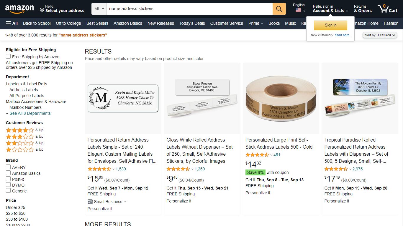 Amazon.com: name address stickers